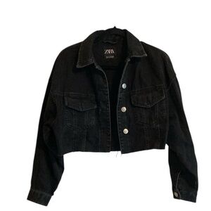 Zara Cropped Black Denim Jacket, Small